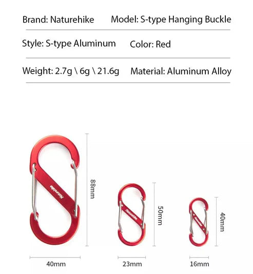 Naturehike S Type Aluminum Alloy Hook - Red 4PCs (Small)