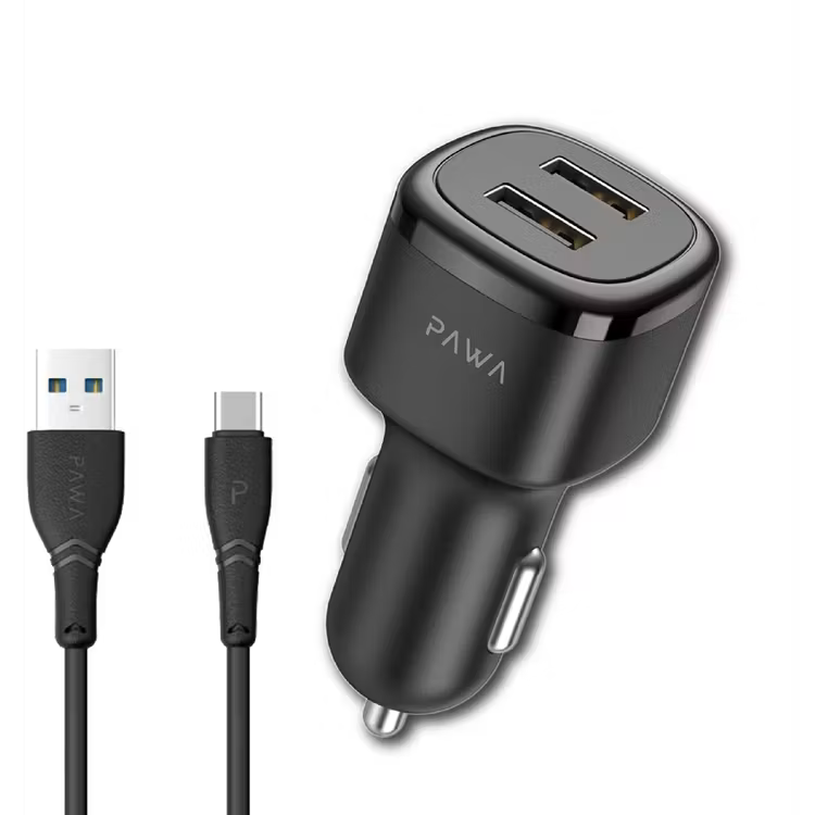 Pawa Solid Car Charger 2.4A Auto-Id With Type C Cable