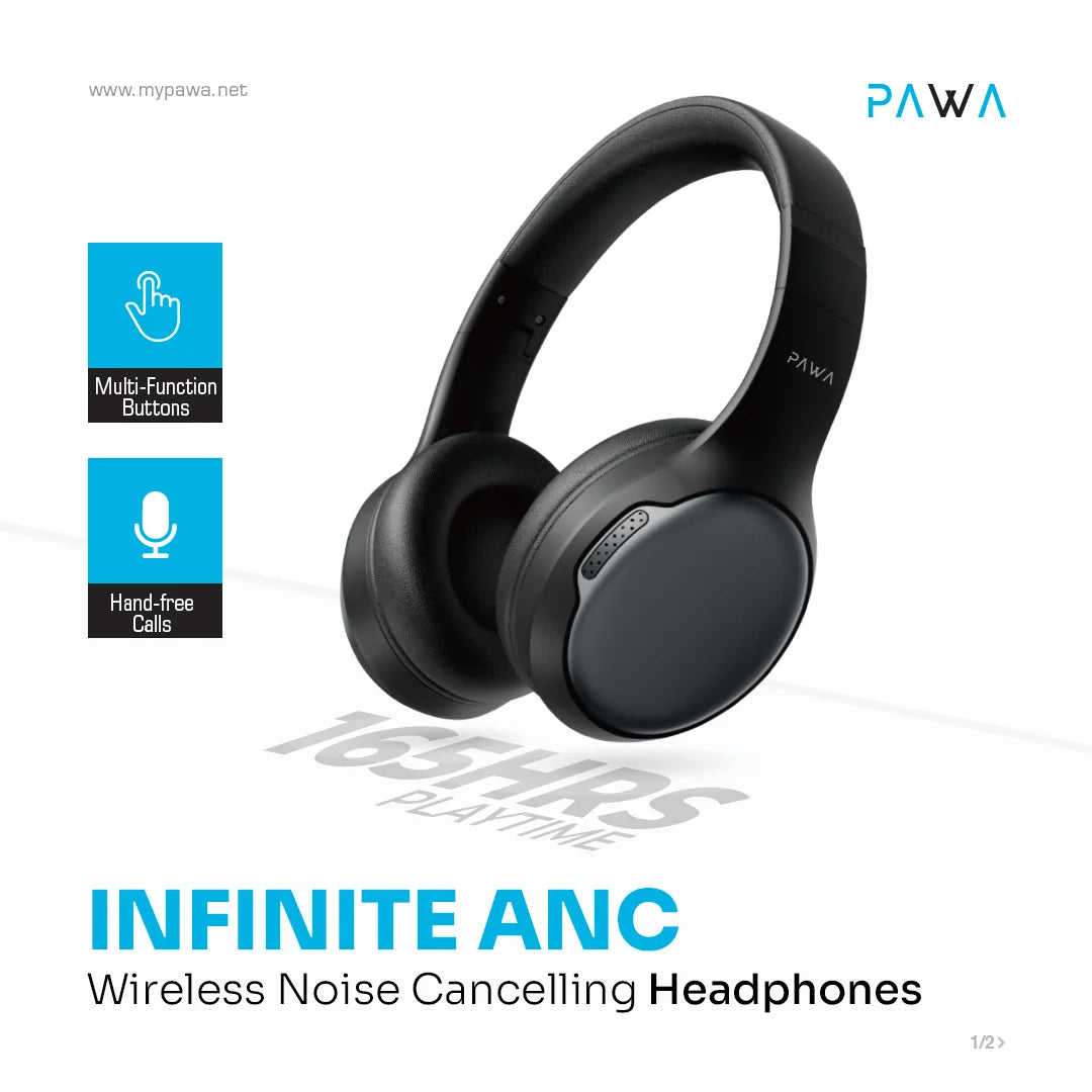 Pawa Infinite ANC Over-Ear Headphone with 165 Hours Playtime - Black
