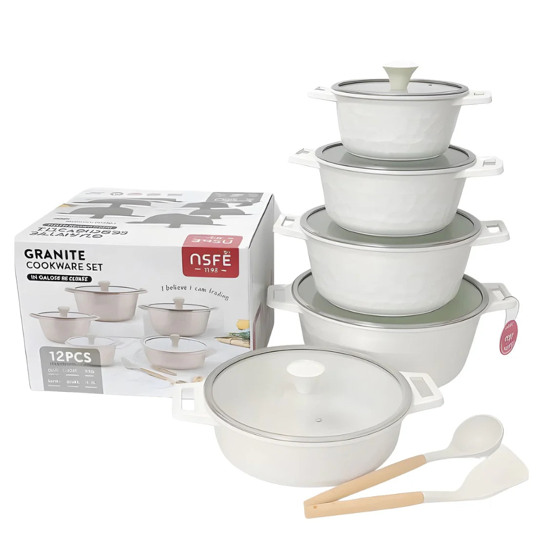 OSFE-12PCS Granite Cookware Set-GR12-CRM