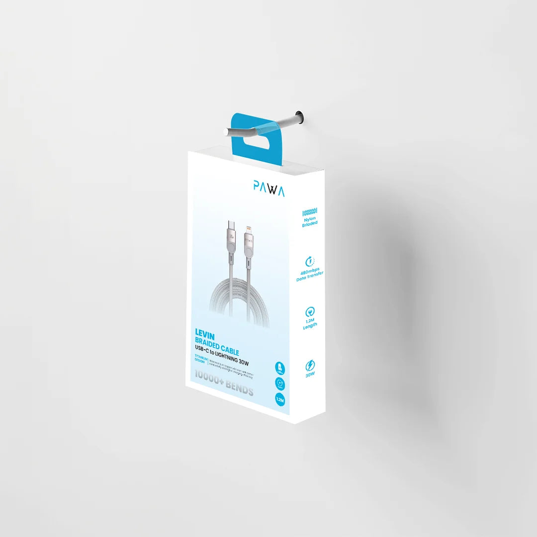 Pawa Levin  USB-C To Lightning Braided Cable 1.2M 30W - Grey Titanium