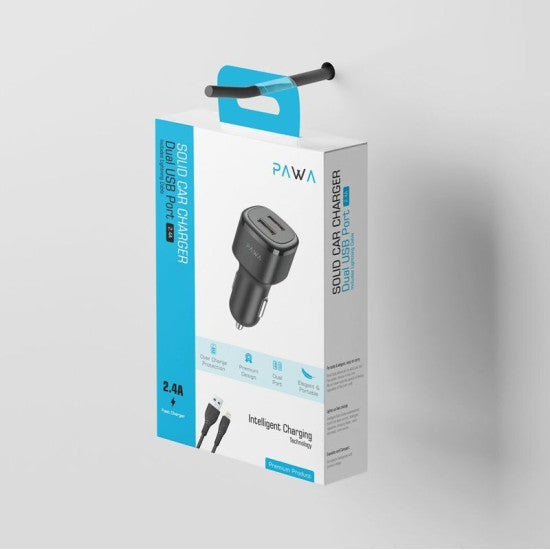 Pawa Solid Car Charger 2.4A Auto-Id With Lightning Cable