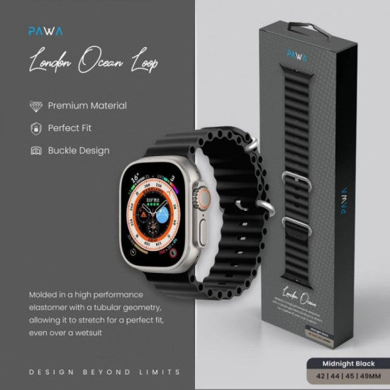 Pawa London Ocean Watch Strap Ultra/Series 8 49/45/44/42MM - Midnight Black