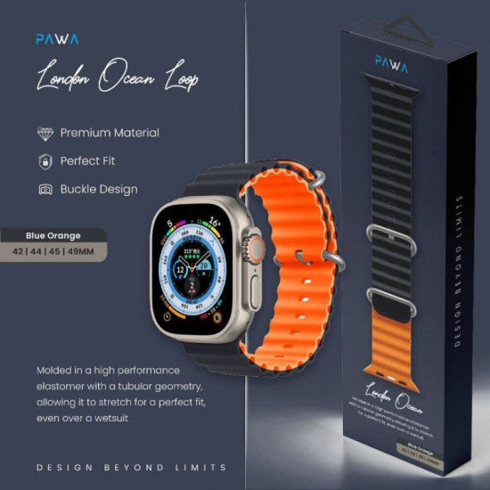 Pawa London Ocean Watch Strap Ultra/Series 8 49/45/44/42MM - Blue/Orange