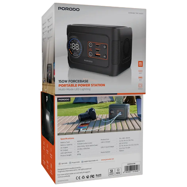 Porodo 150W Forcebase Portable Power Station With Multi - Mode Led Lighting