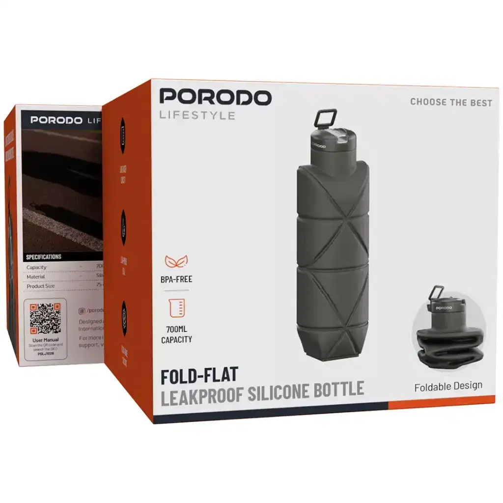 Porodo Lifestyle Fold-Flat LeakProof Silicone Bottle -Green