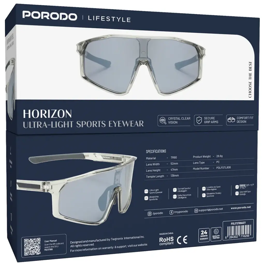 Porodo Lifestyle Horizon Ultra-Light Sports Eyewear -Gray