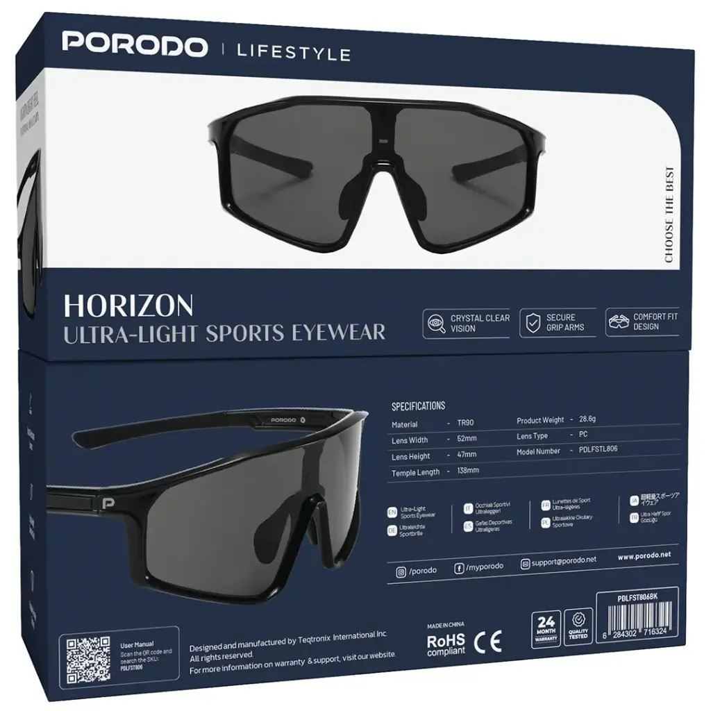 Porodo Lifestyle Horizon Ultra-Light Sports Eyewear -Black