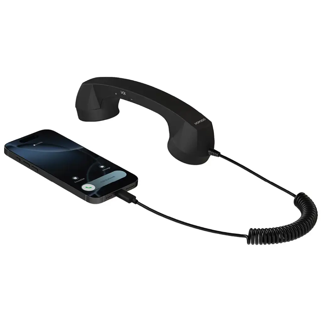 Porodo Classic Retro Type-C Phone Handset With Noise Cancelling - Black