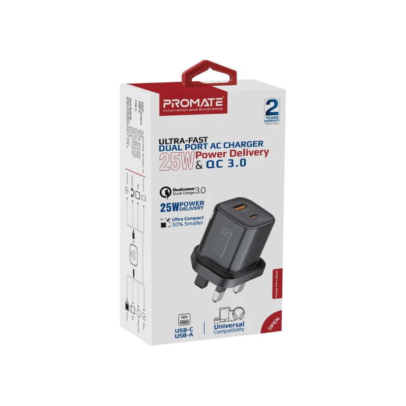 Promate PowerUp-Trio.Black + PowerPort-25AC.Black.UK