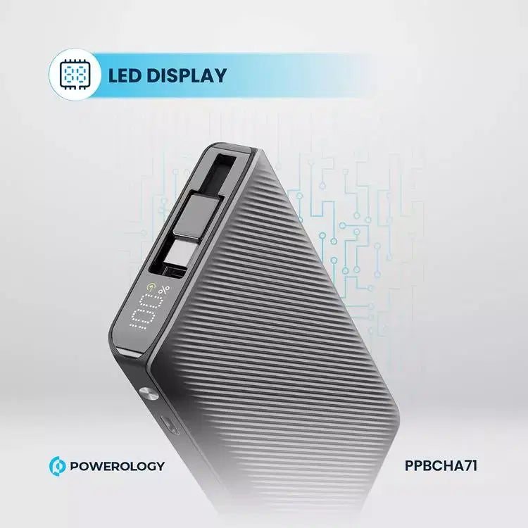 Powerology 10000Mah Retractable Cable Power Bank Black