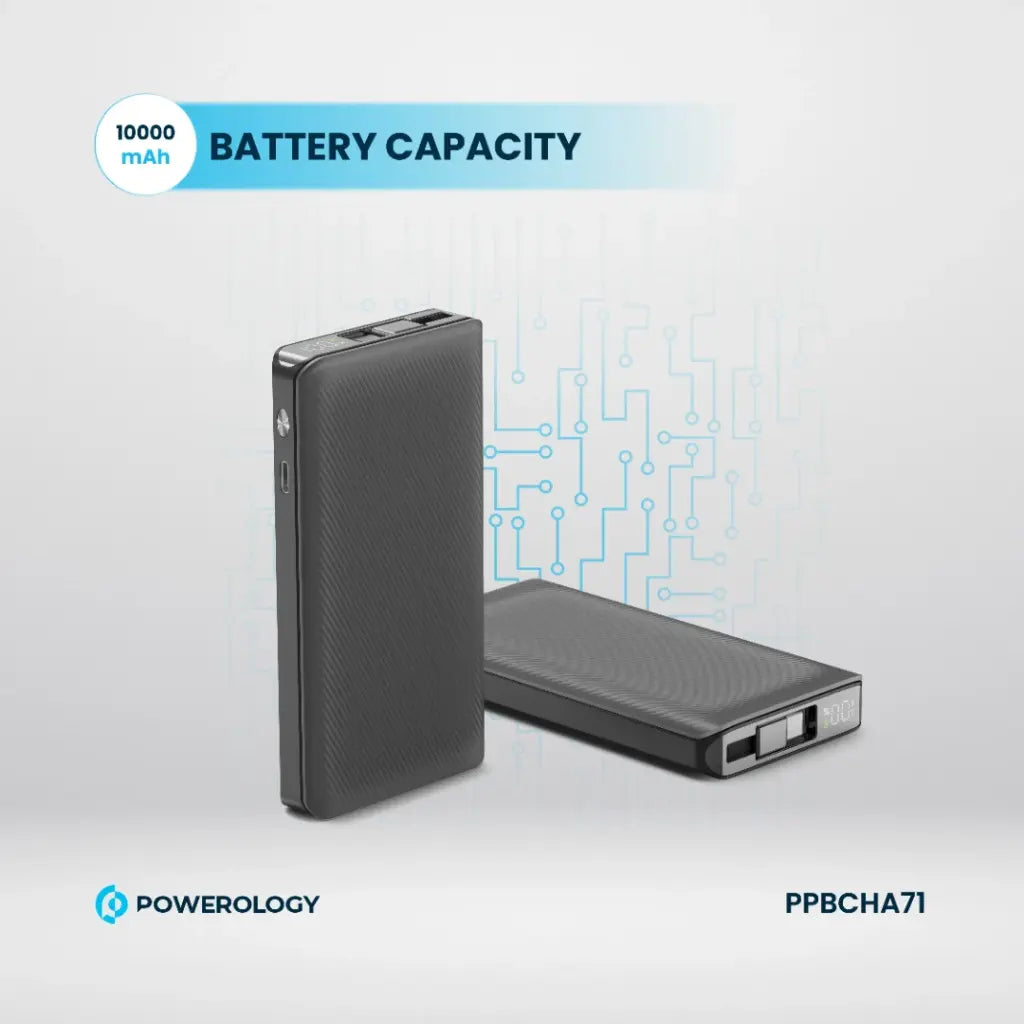 Powerology 10000Mah Retractable Cable Power Bank Black