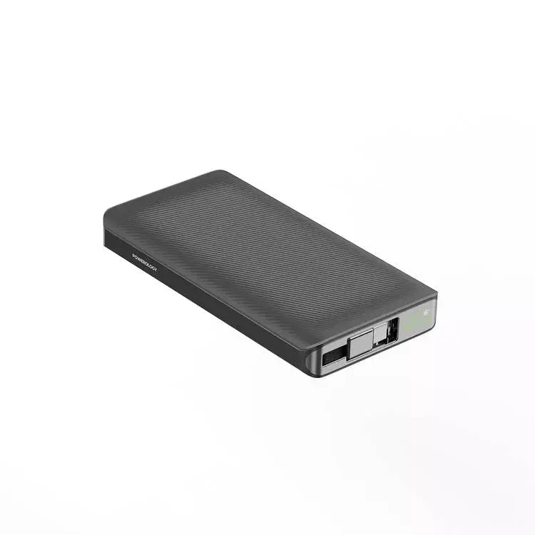 Powerology 10000Mah Retractable Cable Power Bank Black