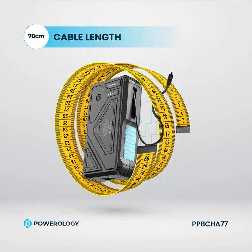 Powerology 27000 mAh Pb with LED Retract C Cable  - 15W Wireless Charger