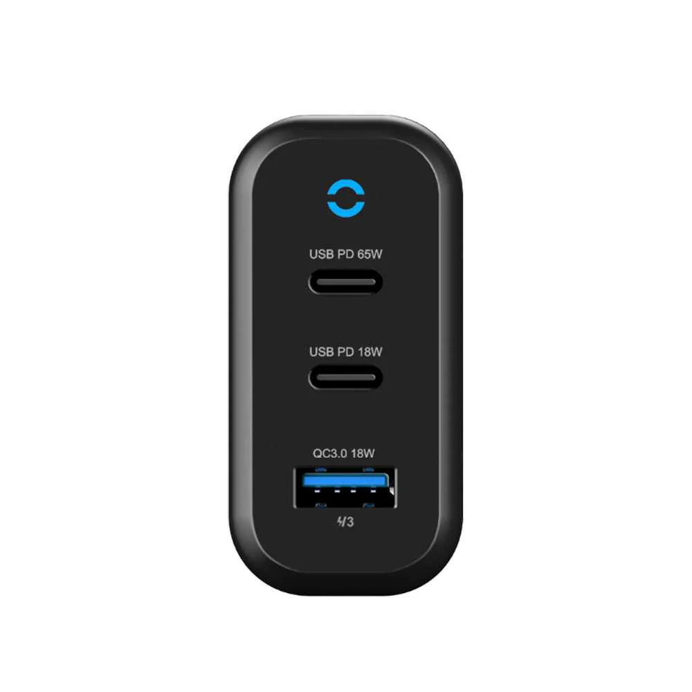 Powerology 3-Output 65W Pd Gan Charger With Quick Charge Usb-A (Eu) Black