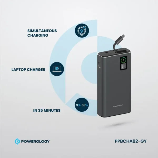 Powerology Aluminum 20000Mah Power Bank Dark Gray