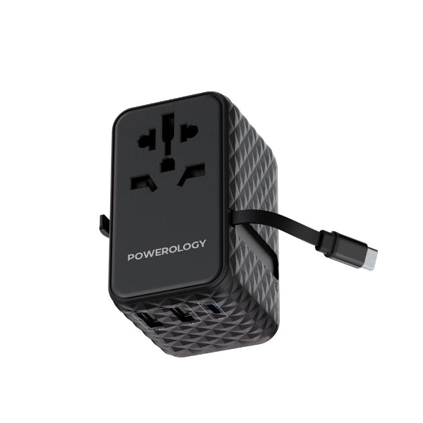 Powerology GaN Universal Charger Retractable Type-C Cable - 20W / Black