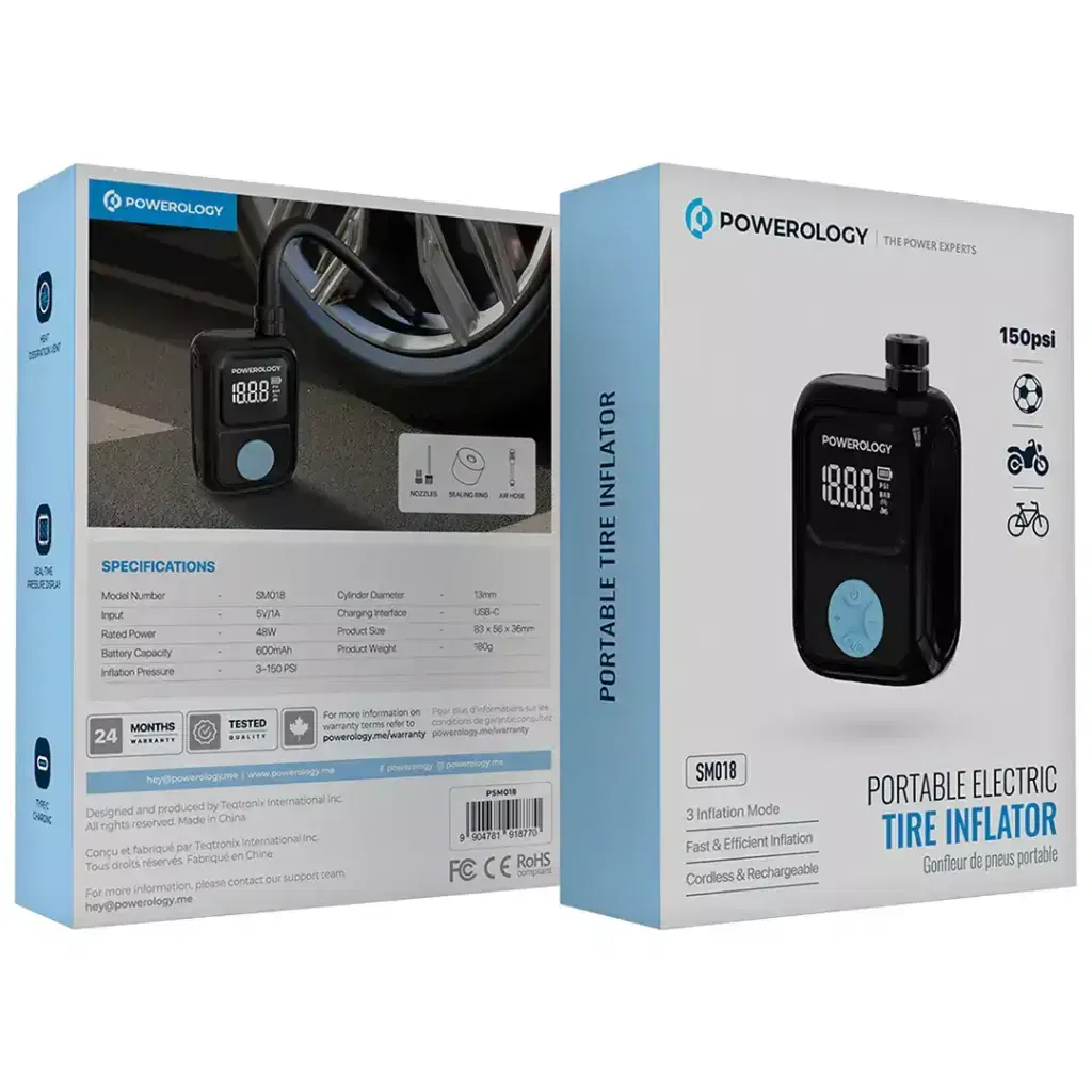 Powerology Portable Electric Tire Inflator Black