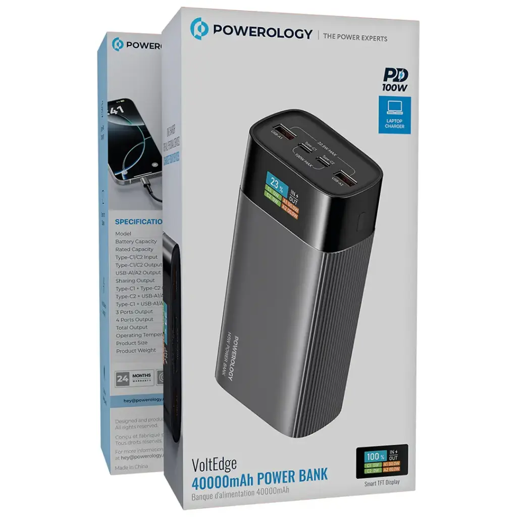Powerology Voltedge 145W 40000mAh Powerbank With Tft Display-Grey