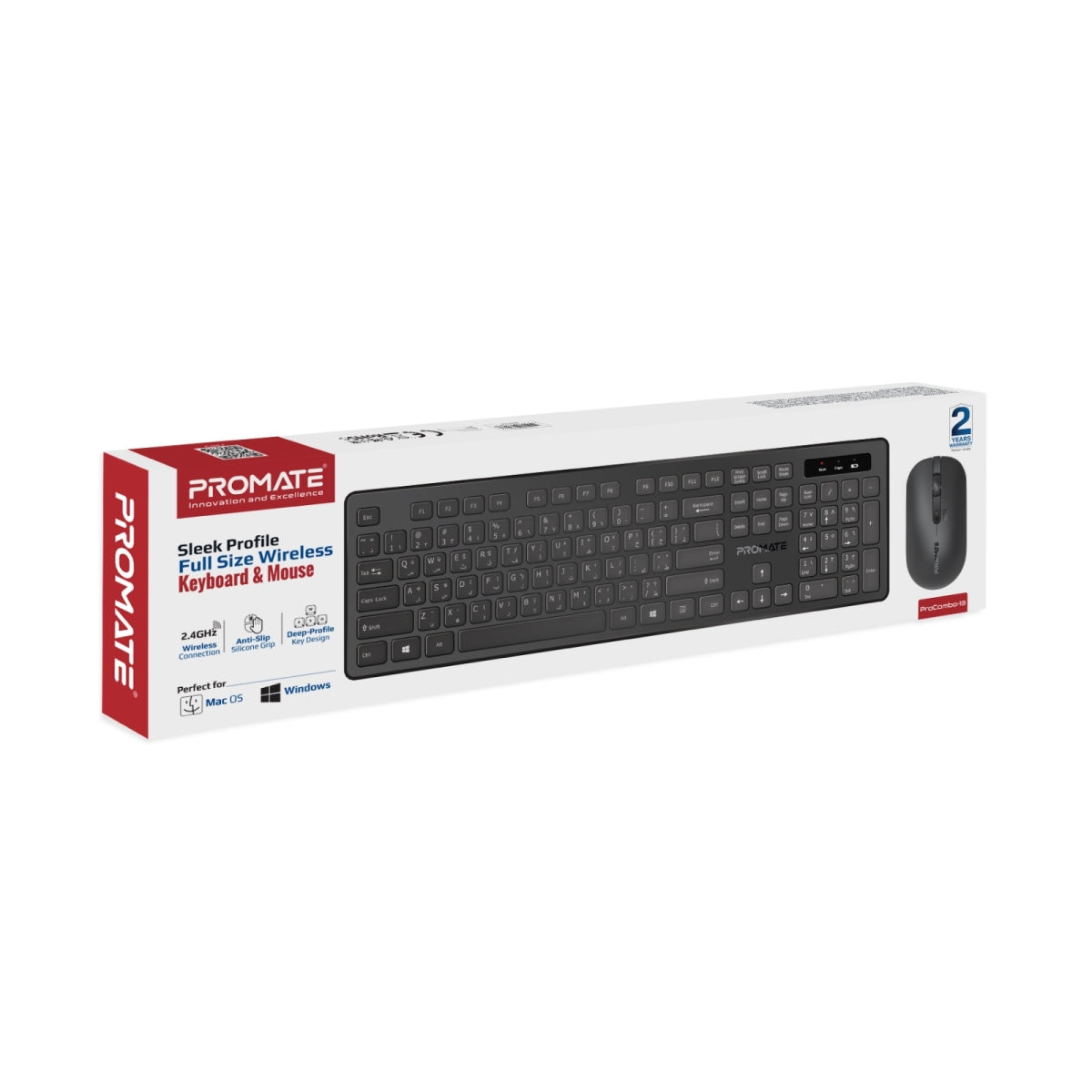 Promate English/Arabic Wireless Keyboard & Mouse Combo - Black - TJRD7JO