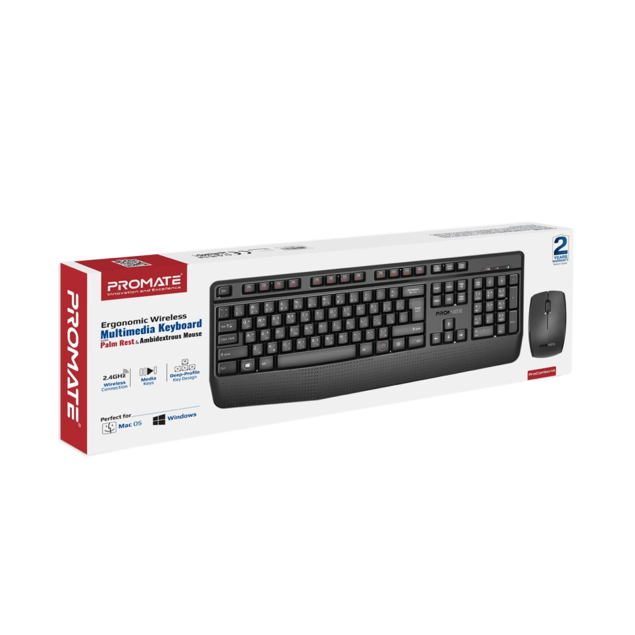 Promate ProCombo-14 English/Arabic Wireless Keyboard & Mouse Combo - Black - TJRLHVT
