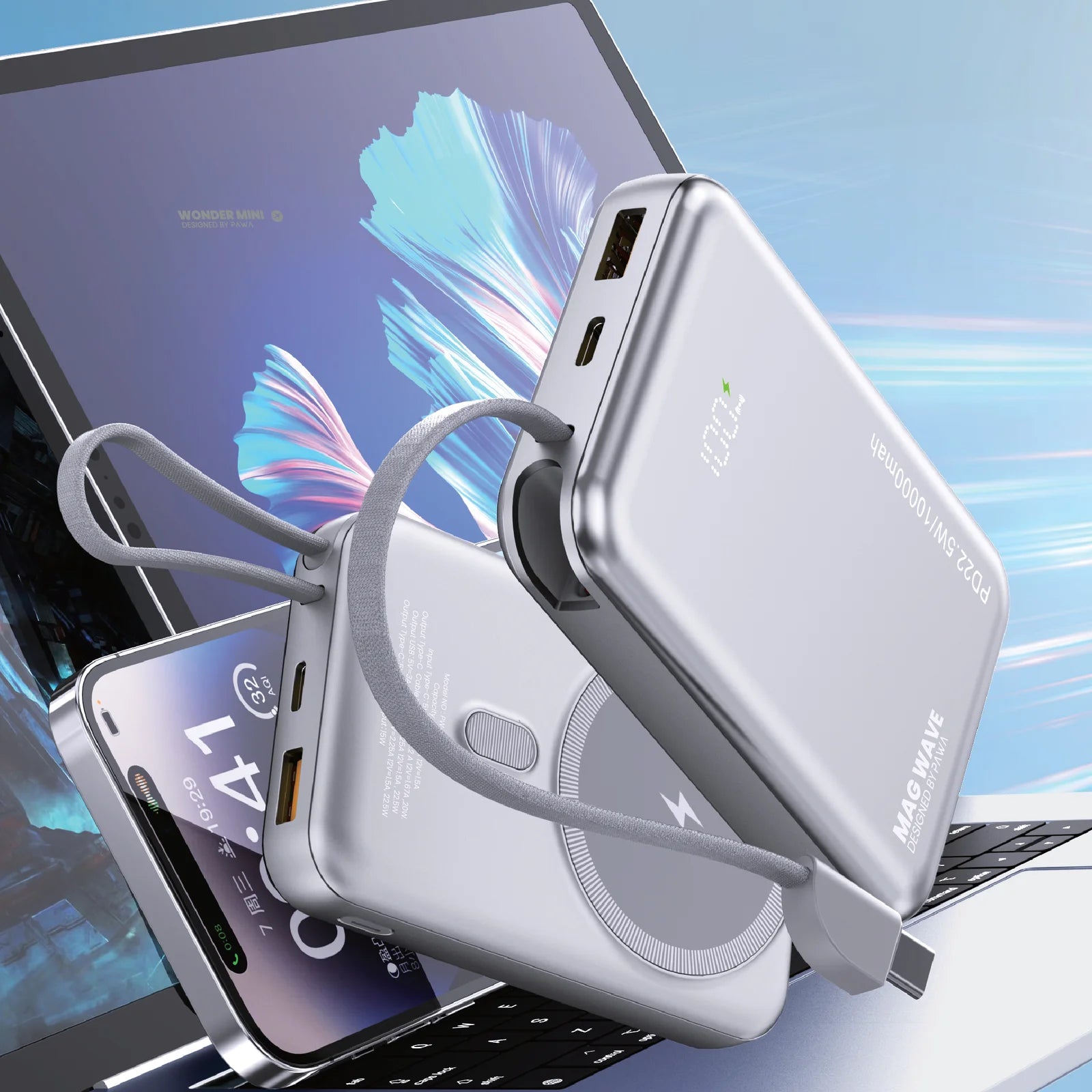 Pawa Magwave Magsafe Powerbank with 10000mah capacity - Silver