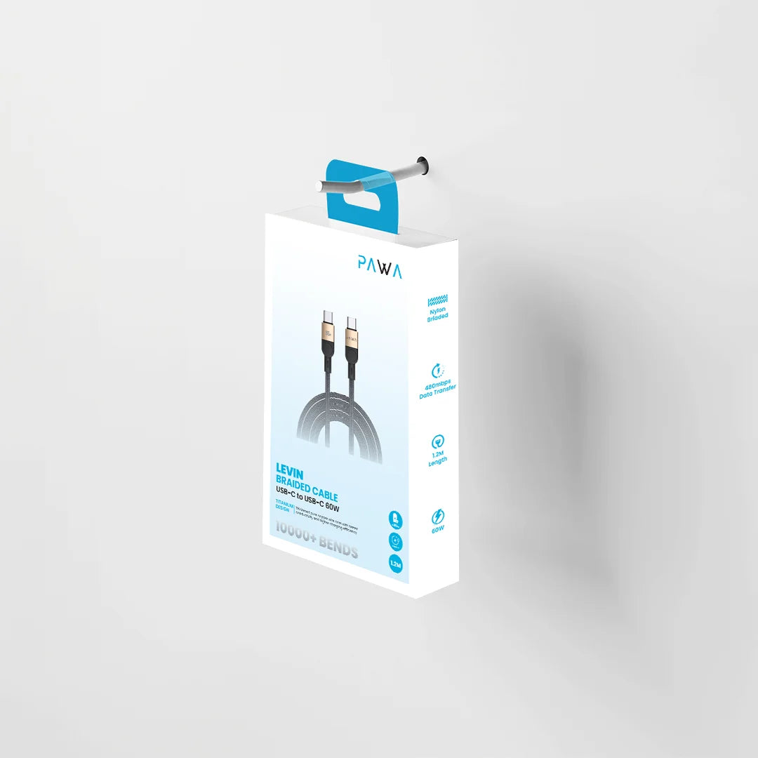 Pawa Levin  USB-C To USB-C Braided Cable 1.2M 60W - Desert Black