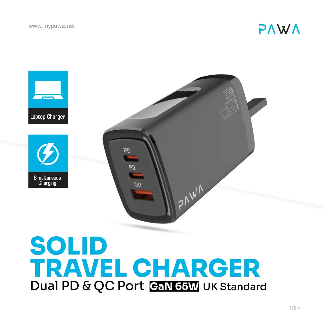 Pawa solid charger PD+QC Port 65W GaN.