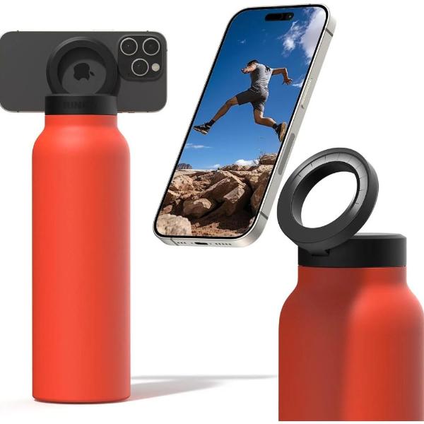 RINGO Water Bottle - 32 OZ/1 Litre - MagSafe Screw Lid / MagSafe Booster Ring (Orange)