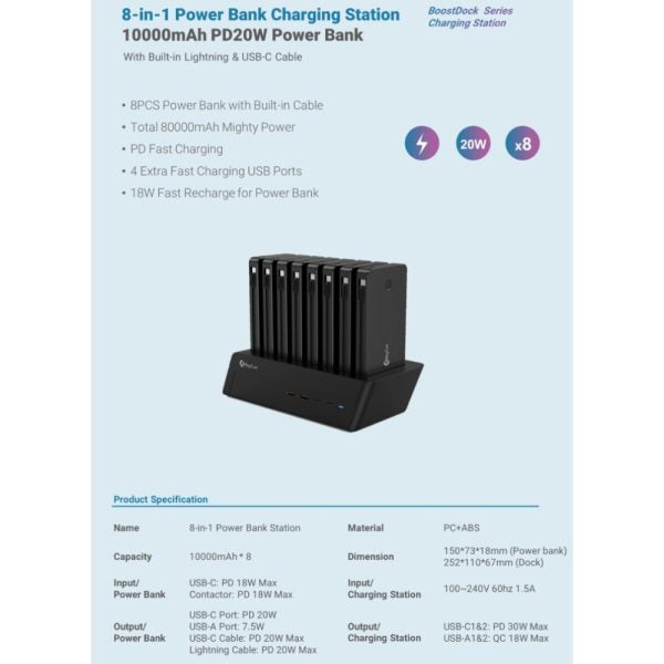 Raycue Boostdock 8 In1Charging Statio 8*10000Mah Power Bank-Uk
