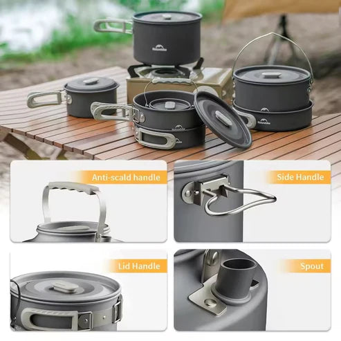 Naturehike Wild Trekkin Aluminium Alloy Pot Set - Dark Grey (4pcs)