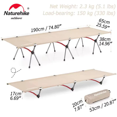 Naturehike XJC04 Ultralight Foldable Camping Bed - Khaki Single (190*65*38)