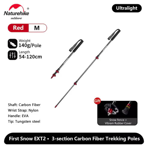 Naturehike ST10 Ultra Light Carbon Fiber Lock Trekking Pole - Fiery Red (54-120CM)