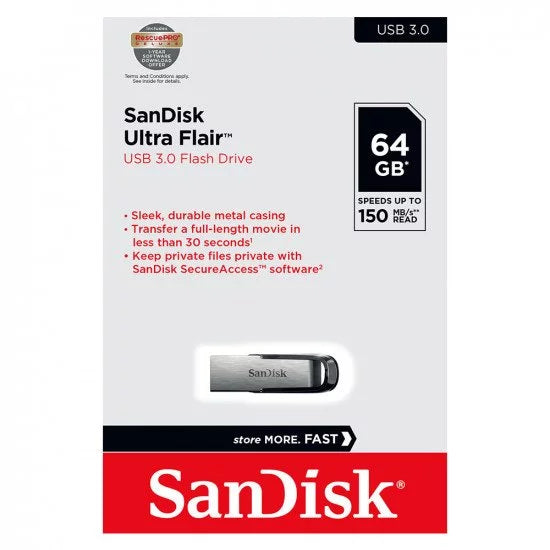 Sandisk Ultra Flair 64Gb, Usb 3.0 Flash Drive, 150Mb/S Read