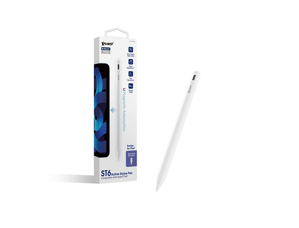 XPOWER ST6 Magnetic Active Stylus Pencil Compatible With Apple iPad With One Extra Nib, White