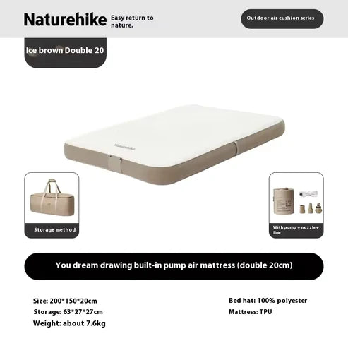Naturehike DREAM Series Brushed Inflatable Air Mattress with Built-in Pump- Ice Coffee (200*150*20)