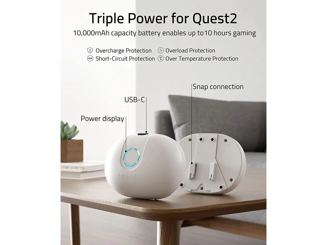 Syntech VR Elite Strap with Battery Pack Compatible with Meta/Oculus Quest 2 - White