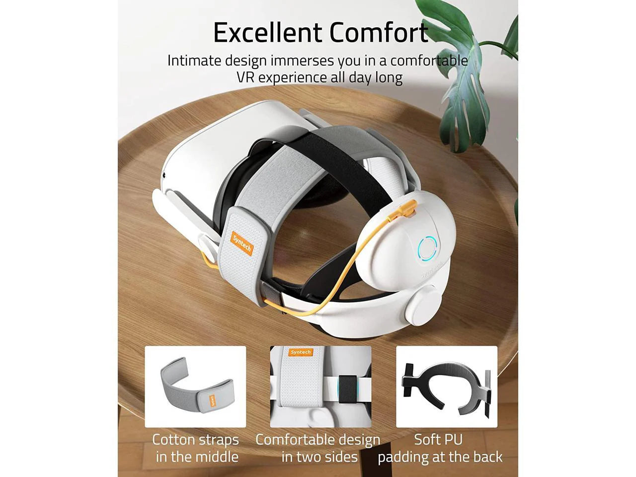 Syntech VR Elite Strap with Battery Pack Compatible with Meta/Oculus Quest 2 - White
