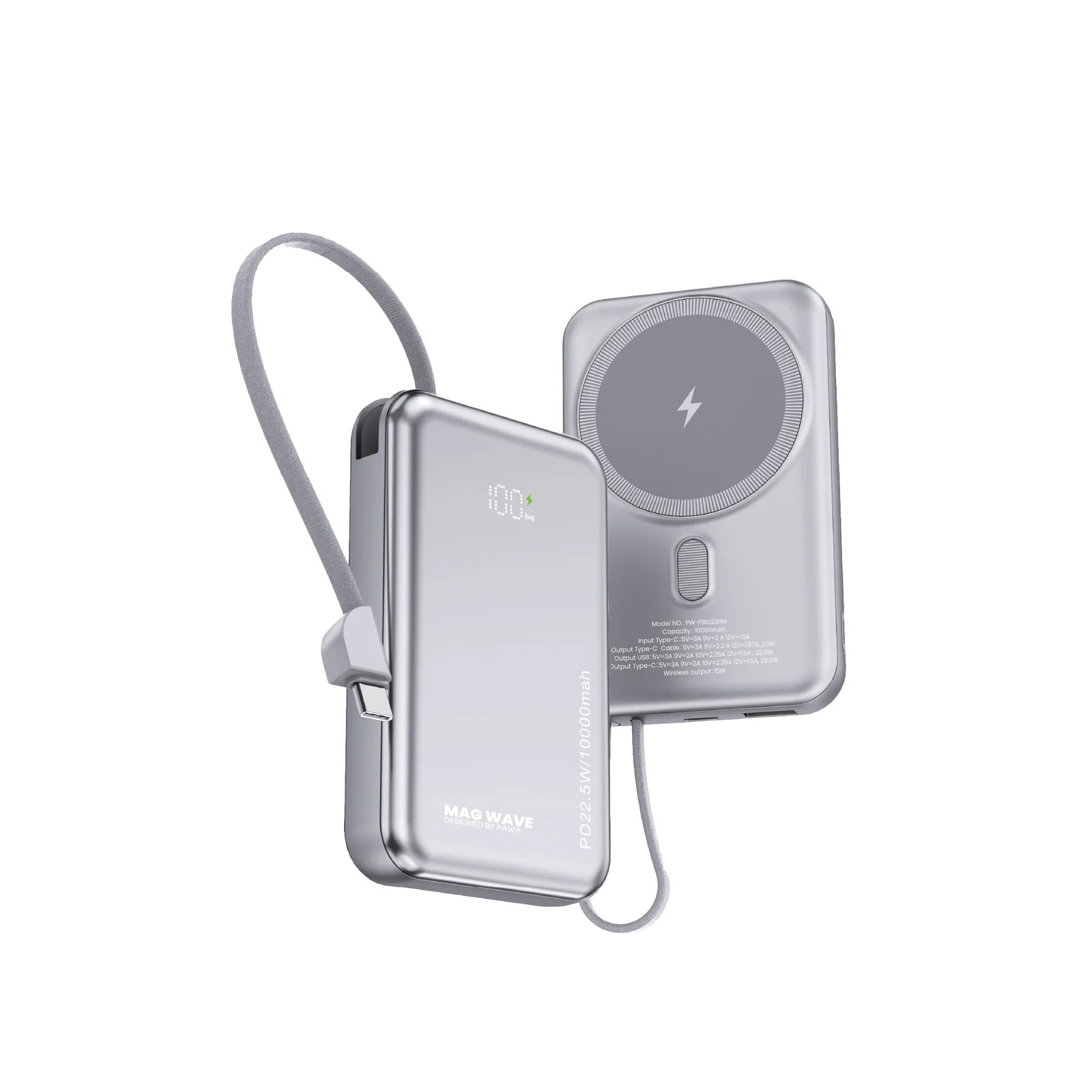 Pawa Magwave Magsafe Powerbank with 10000mah capacity - Silver