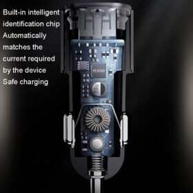 Yesido Y54 Super Fast Car Charger QC3.0+PD 60W with Type-C to Lightning Cable – Black