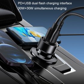 Yesido Y54 Super Fast Car Charger QC3.0+PD 60W with Type-C to Lightning Cable – Black