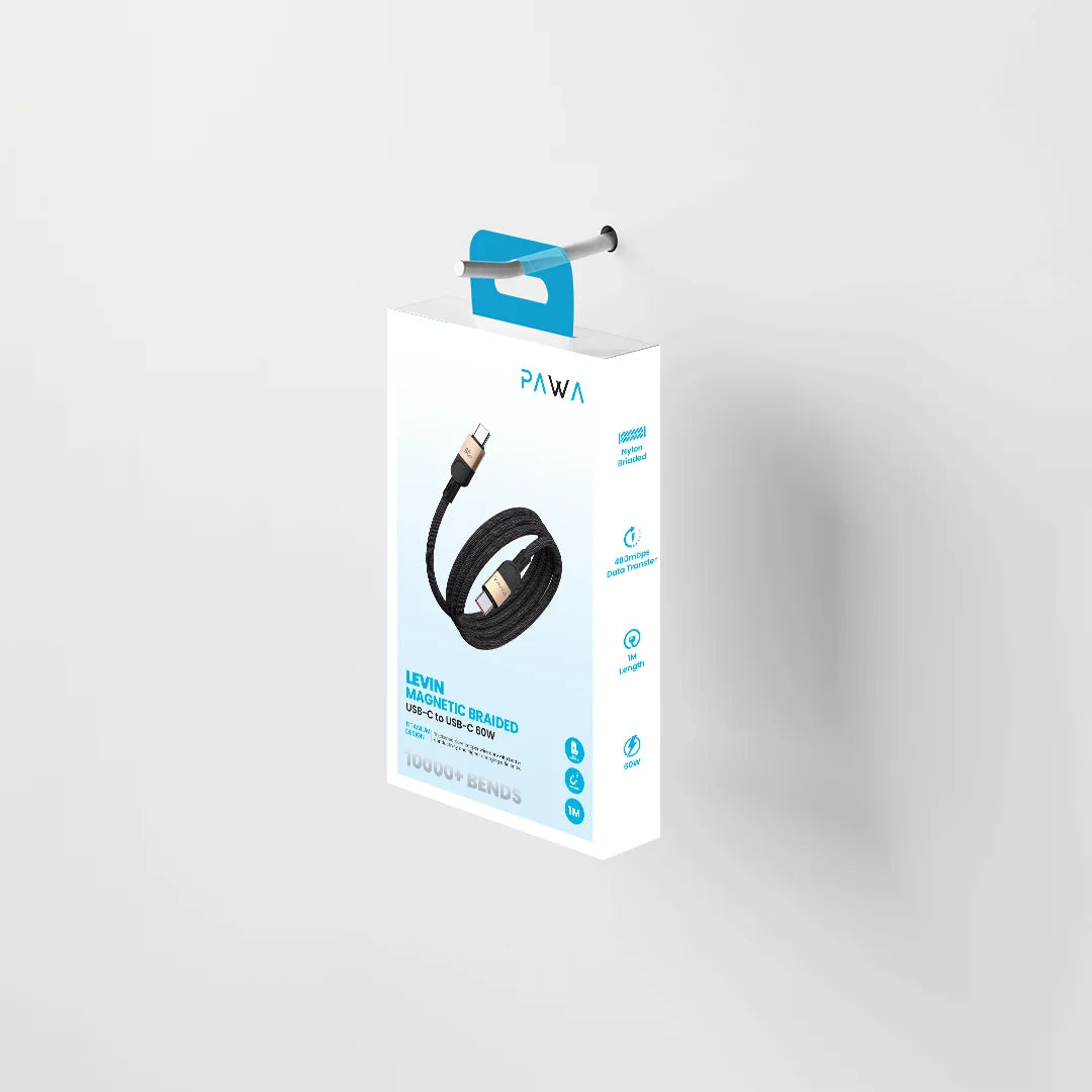 Pawa Levin Magnetic Braided USB-C To USB-C Cable 1M 60W - Desert Black