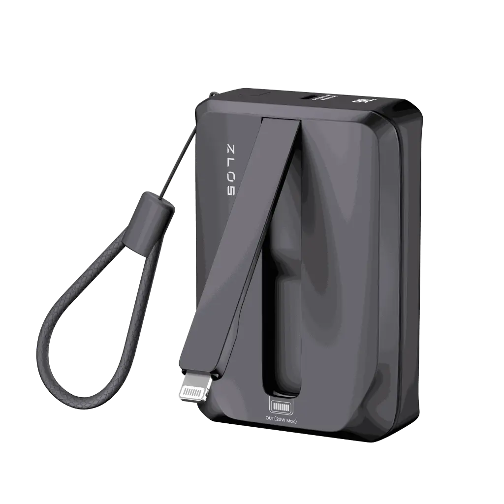 ZLOS 10000mAh MINI Power Bank with Built-in USB-C and Lightning Cables