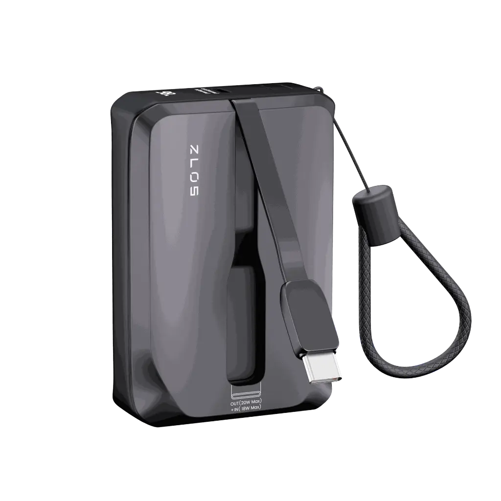 ZLOS 10000mAh MINI Power Bank with Built-in USB-C and Lightning Cables