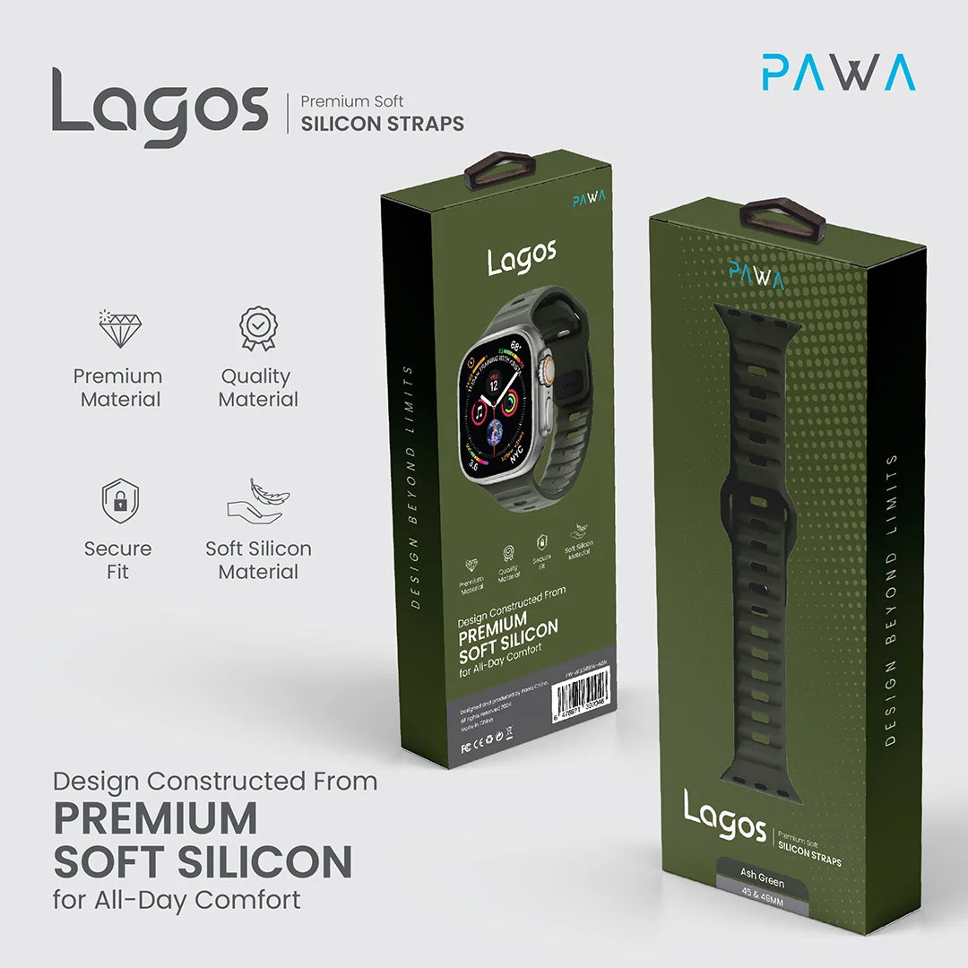 Pawa Lagos Premium Soft Silicon Strap 45/49MM - Ash Green