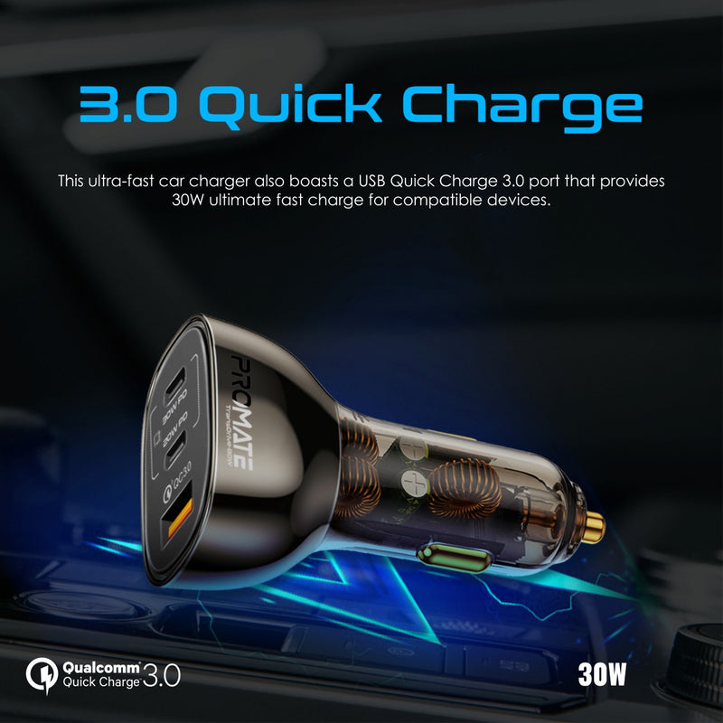 Promate Transparent 80W Quick Charging Car Charger - Black - TJRZDT9