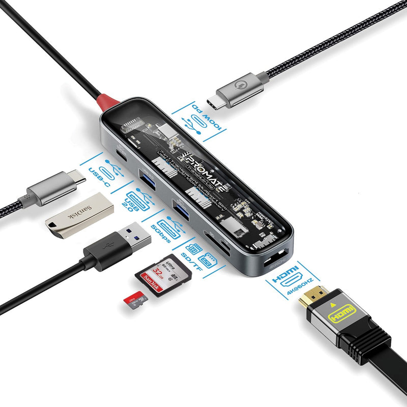 7-in-1 Transparent Multiport USB-C Hub with 100W Power Delivery - TJR0KWI