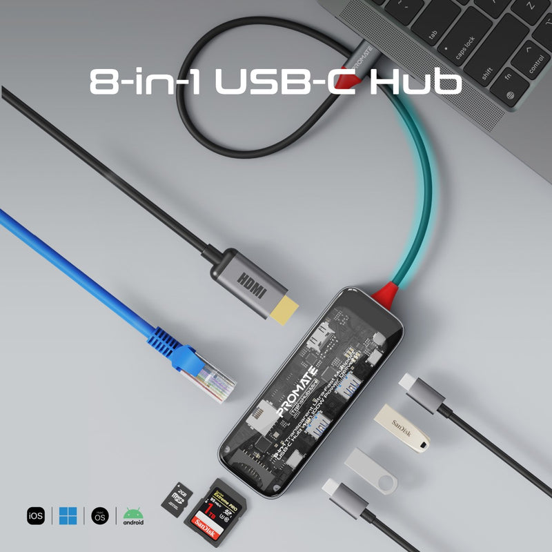 8-in-1 Transparent Ultra-Fast USB-C Hub with 100W Power Delivery - TJRWOXN