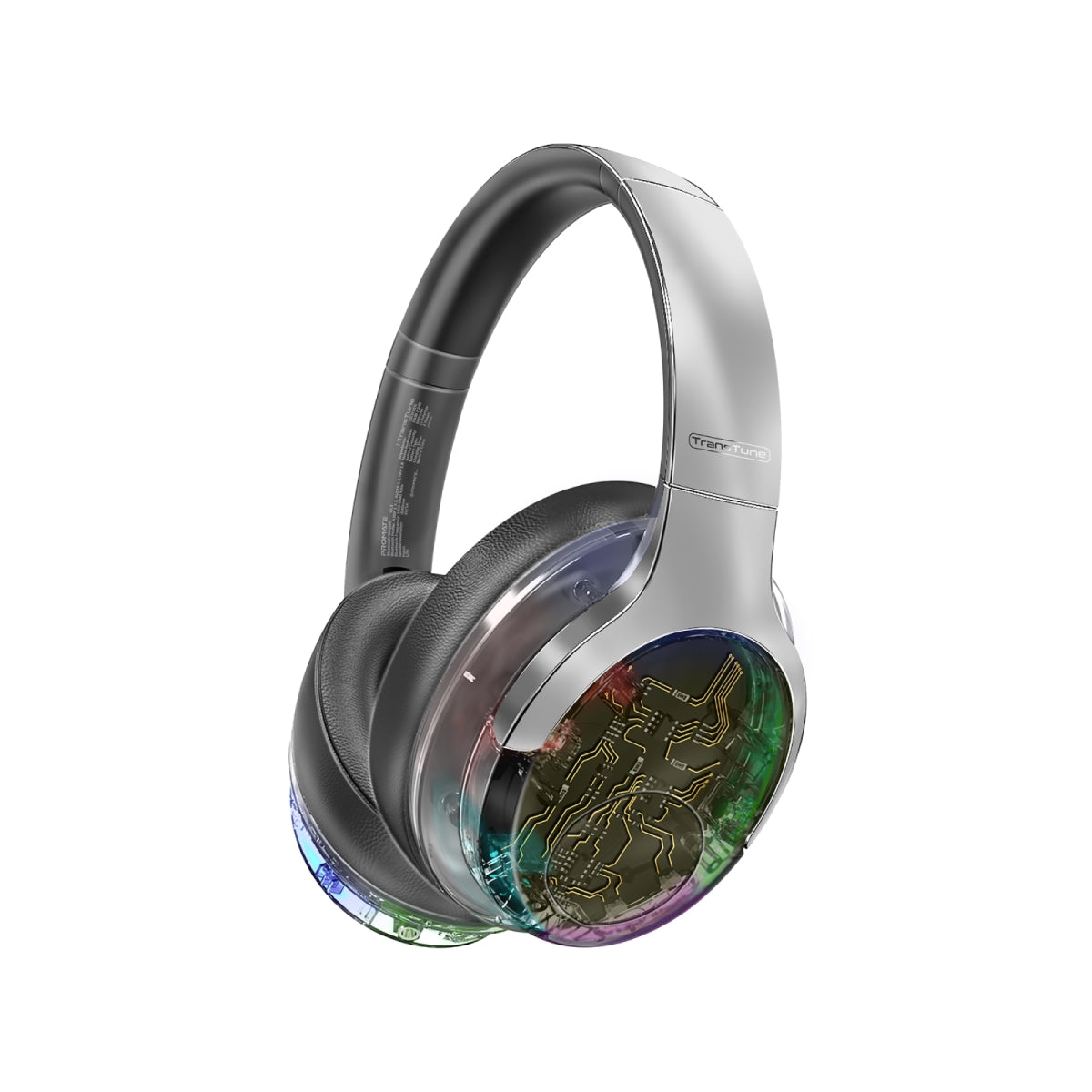 ANC Hi-Fi Stereo Wireless Headphones with RGB Lights - Silver