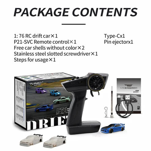 Turbo Racing 1/76 Drift RC Car With Gyro Radio Full